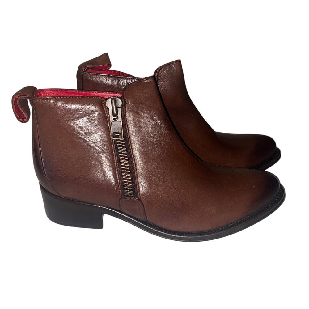 Alcala's Western Leather Zip Booties Brown Low Block Heel Women's Sz 9